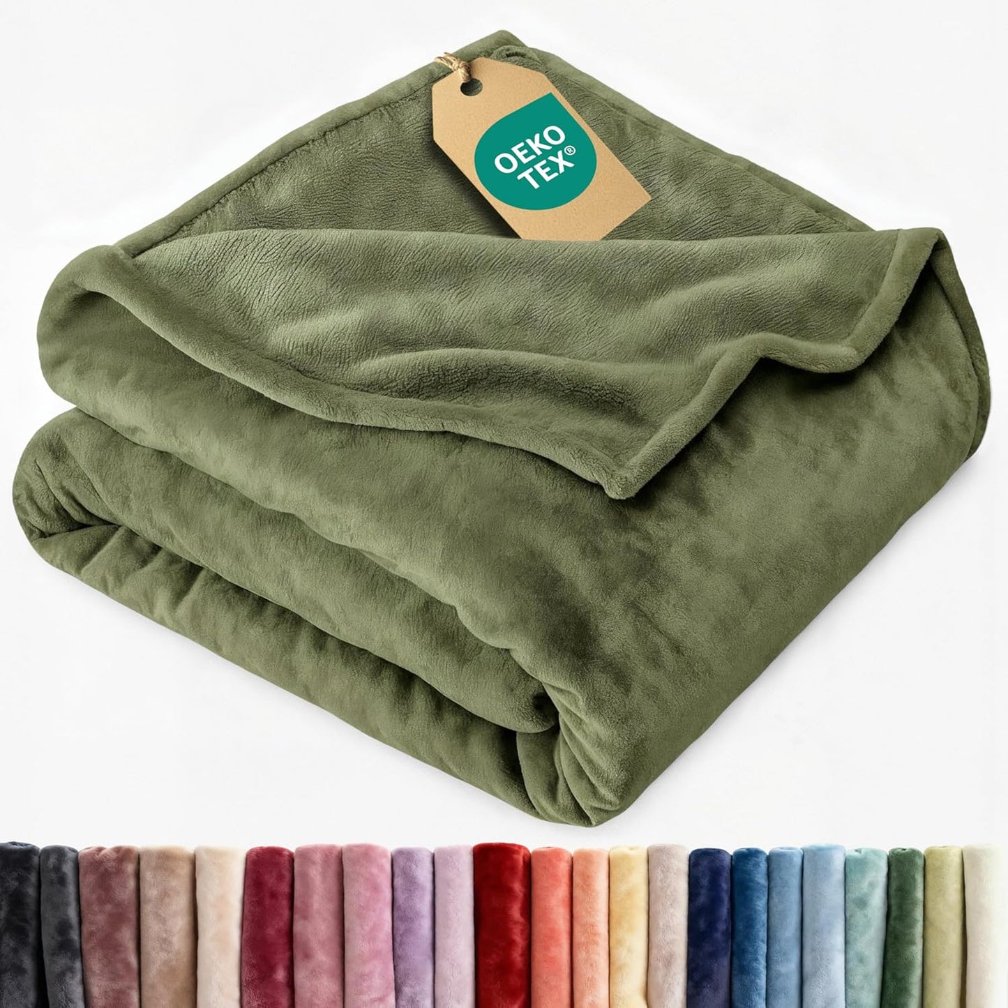 Ultra Soft Fleece Blanket Queen Size - Flannel Fleece Luxury Queen Blanket - Lightweight for Couch Bed Chair - Thick, Warm and Breathable - All Season Cozy Fuzzy, Anti-Static Microplush Bedding, Olive
