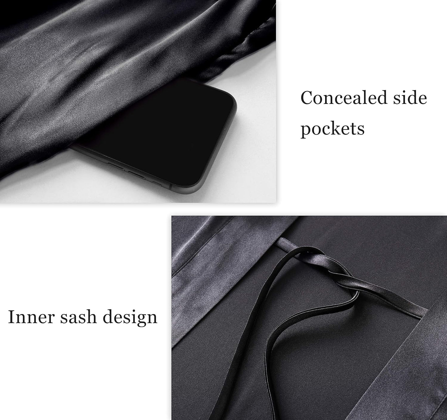 PRODESIGN Satin Kimono Robe Long Silky Bathrobe with Ostrich Feather Trim Sleepwear Wedding Bridesmaid Dressing Gown