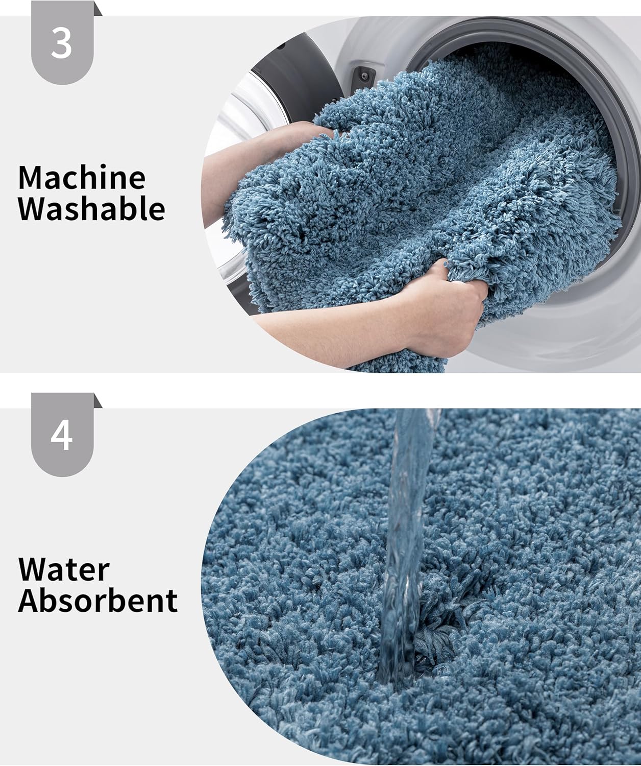 Small Bathroom Rug 17x24 Non Slip Blue Fluffy Bath Mat for Bathroom Floor Washable Plush Luxury Bath Rug for Tub Soft Shaggy Absorbent Shower Mat