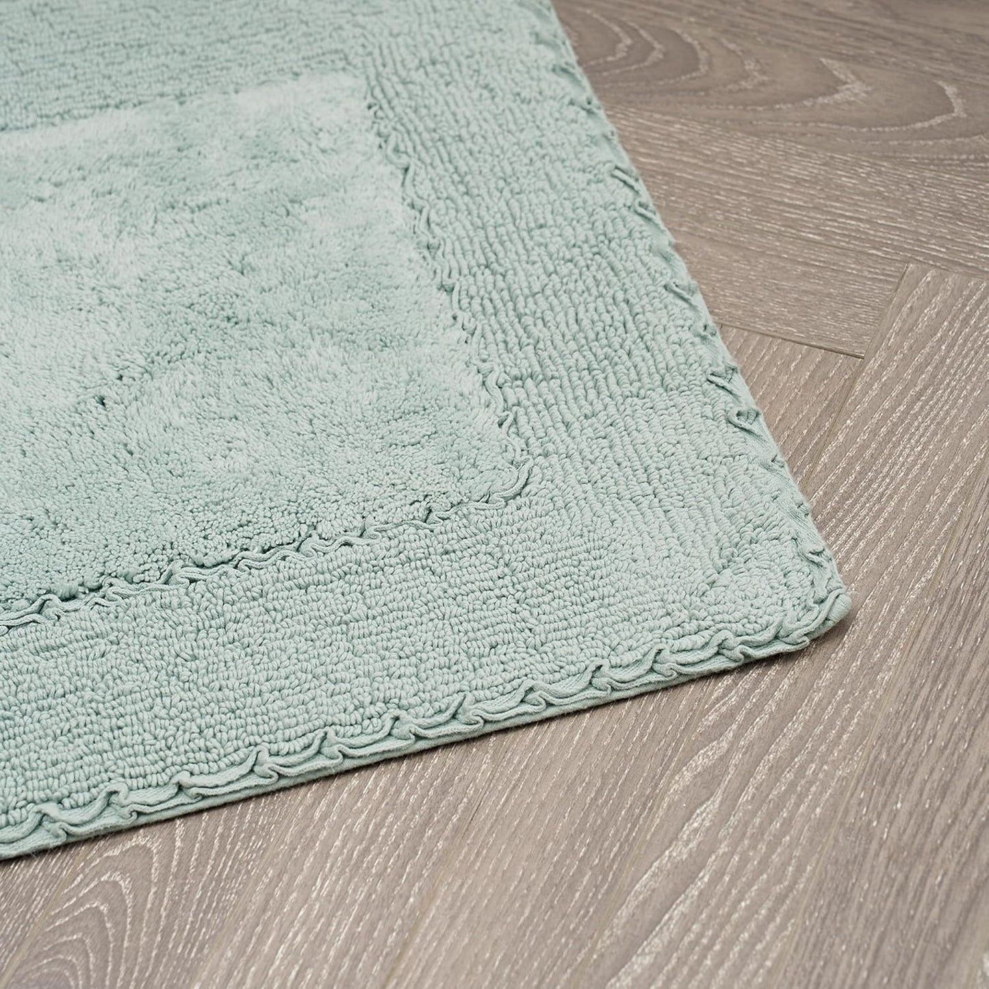 Laura Ashley Ruffle Border 100% Cotton Bath Rug, Aqua, 17"x 24"