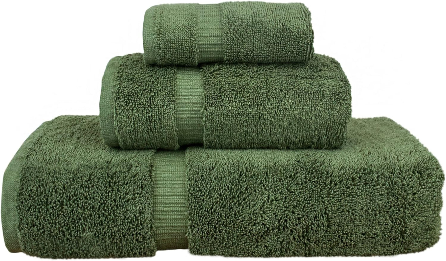 Luxury Hotel & Spa Quality Collection, Quick Dry 100% Turkish Cotton, 750+ GSM, Eco Friendly Towel Set, Bathroom and Kitchen Dobby Border Towels, Bath Towel, Hand Towel, Washcloths (3 Piece, Moss)