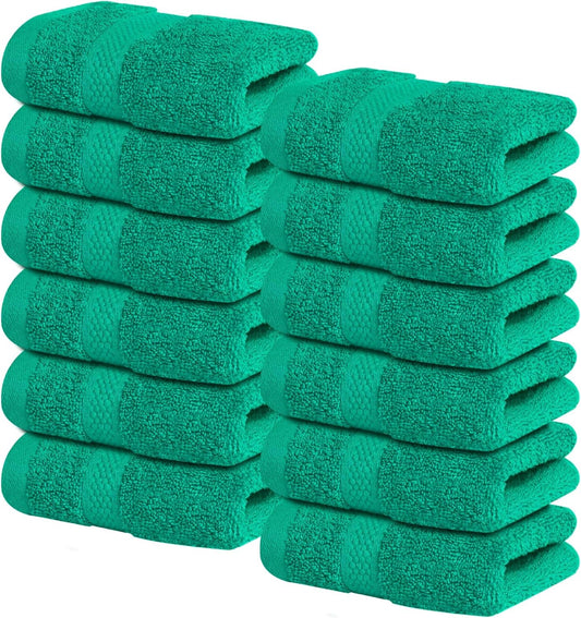 Infinitee Xclusives Luxury Wash Cloths for Showering [13x13] – 100% Cotton Washcloths [Pack of 12], Soft and Absorbent Face Towels for Bathroom Wash Clothes, Gym, and Spa (Vivid Green)