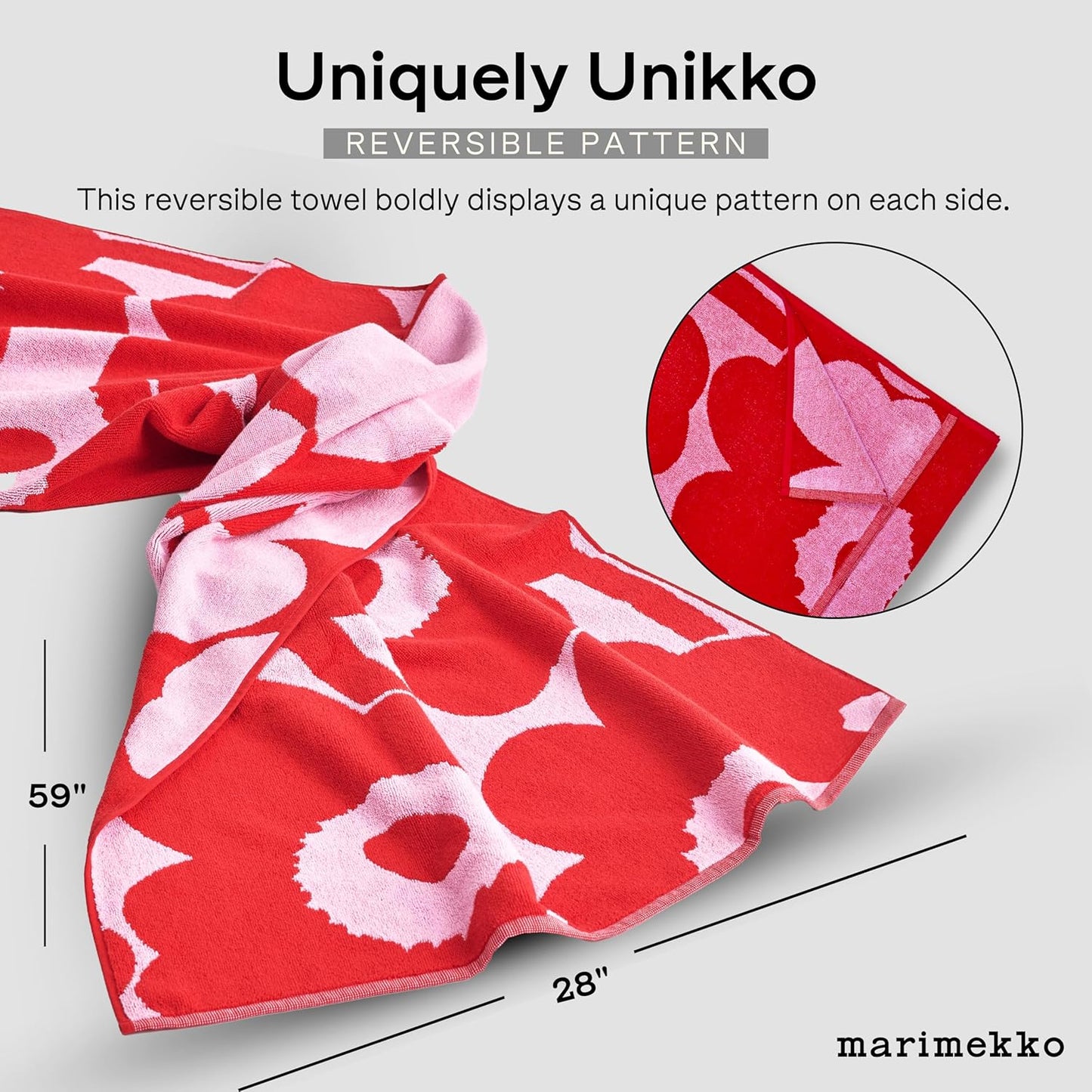 MARIMEKKO Unikko Terry Cotton Bath Towel (Dark Blue) – Floral Patterned Bath Towels – 59 in x 28 in