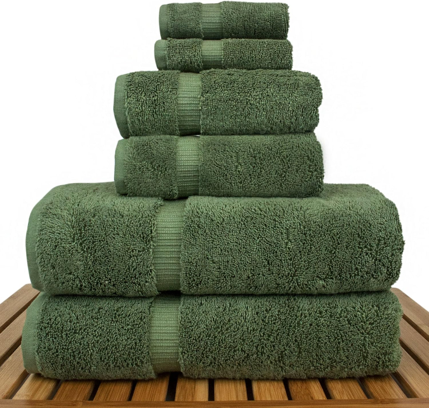 BC BARE COTTON Luxury Hotel & Spa Quality Collection, Highly Absorbent & Quick Dry 100% Turkish Cotton, 750+ GSM, Eco Friendly Towel, Dobby Border Towels (6 Piece, Moss)