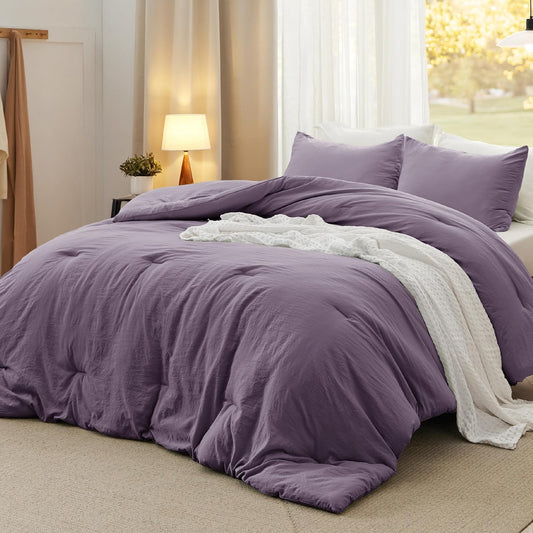 Bedsure California King Comforter Set, Grayish Purple Soft Prewashed Bedding for All Seasons, 3 Pieces GentleSoft™ Bed Set, 1 Lightweight Comforter (104"x96") and 2 Pillowcases (20"x36")