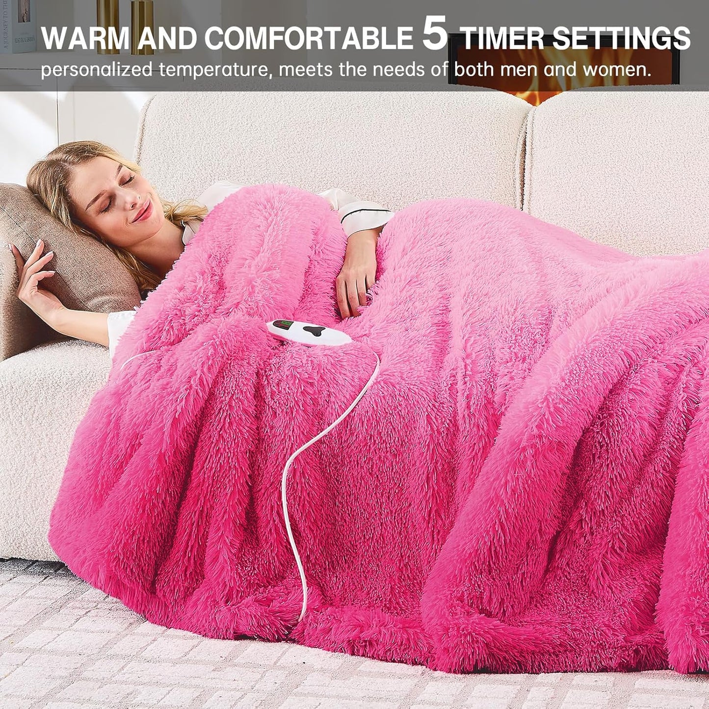 Heated Electric Blanket Twin,Warm Winter Birthday Gifts for Women Her Grandma–Faux Fur with Soft Sherpa,10 Heat Settings,5 Time Settings with Fast Heating, 62x84, Rose Red