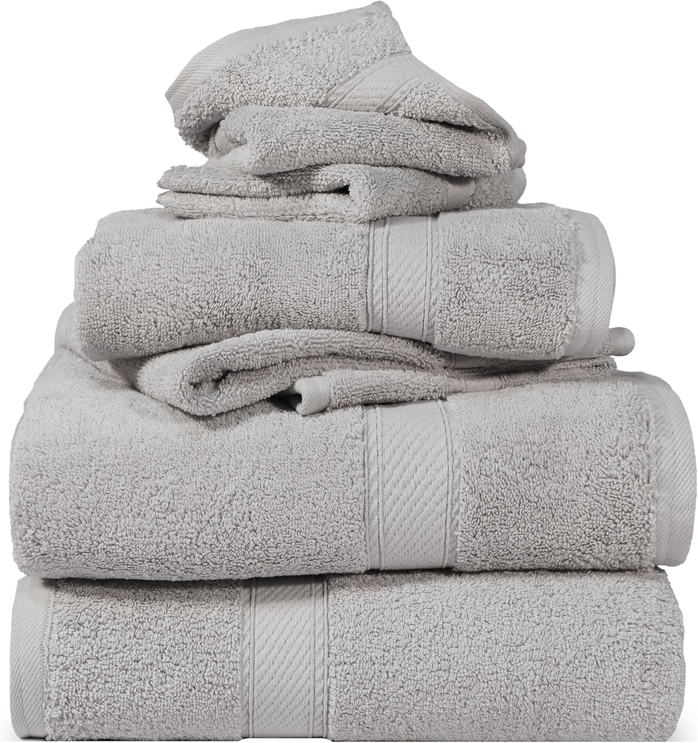 Superior Egyptian Cotton Pile 6 Piece Towel Set, Includes 2 Bath, 2 Hand, 2 Face Towels/Washcloths, Ultra Soft Luxury Towels, Thick Plush Essentials, Guest Bath, Spa, Hotel Bathroom, Silver