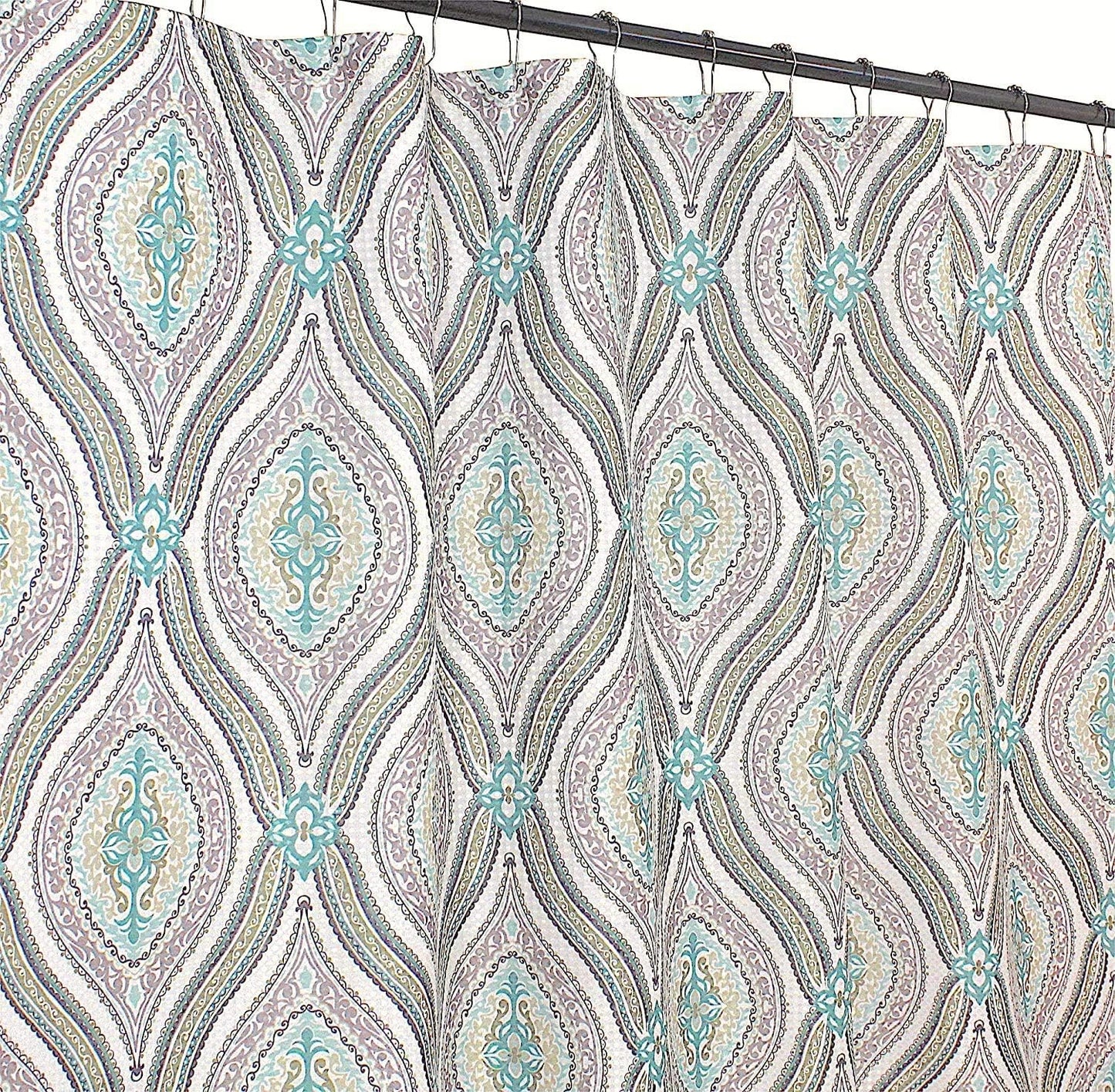 Serafina Home Hotel Quality Fabric Bathroom Shower Curtain: Modern Damask Paisley - Beige, Green and Taupe (72 x 70 inches)