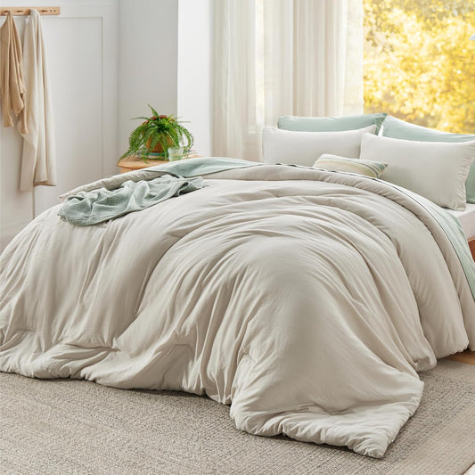 Bedsure Super King Size Comforter Set, Beige Soft Prewashed Bedding for All Seasons, 3 Pieces GentleSoft™ Bed Set, 1 Lightweight Comforter (120"x120") and 2 Pillowcases (20"x36")