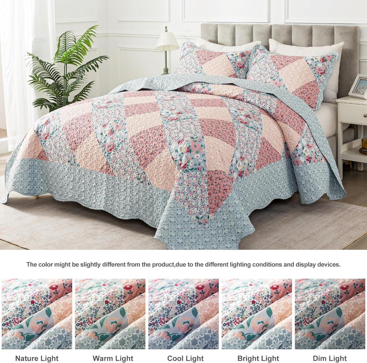 HoneiLife King Quilt Bedding Sets - Microfiber Quilt Set 3-Pieces,Lightweight Bedspreads Patchwork Coverlets Retro Bed Cover Quilt King Size All Season Quilts