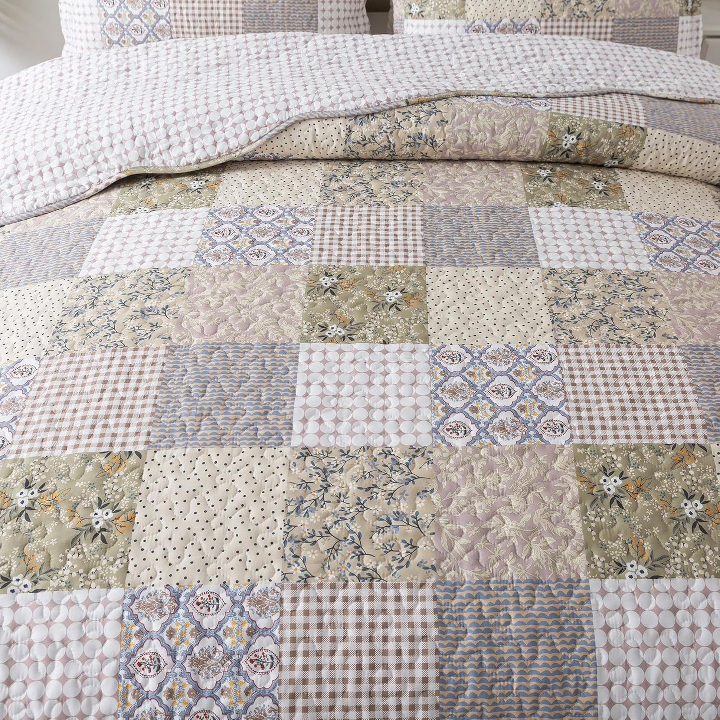 HoneiLife Quilt Set King Size - Lightweight Bedspreads 106x96, Microfiber Quilts 3-Piece, Patchwork Coverlet Rustic Bedding Sets All Season Quilts