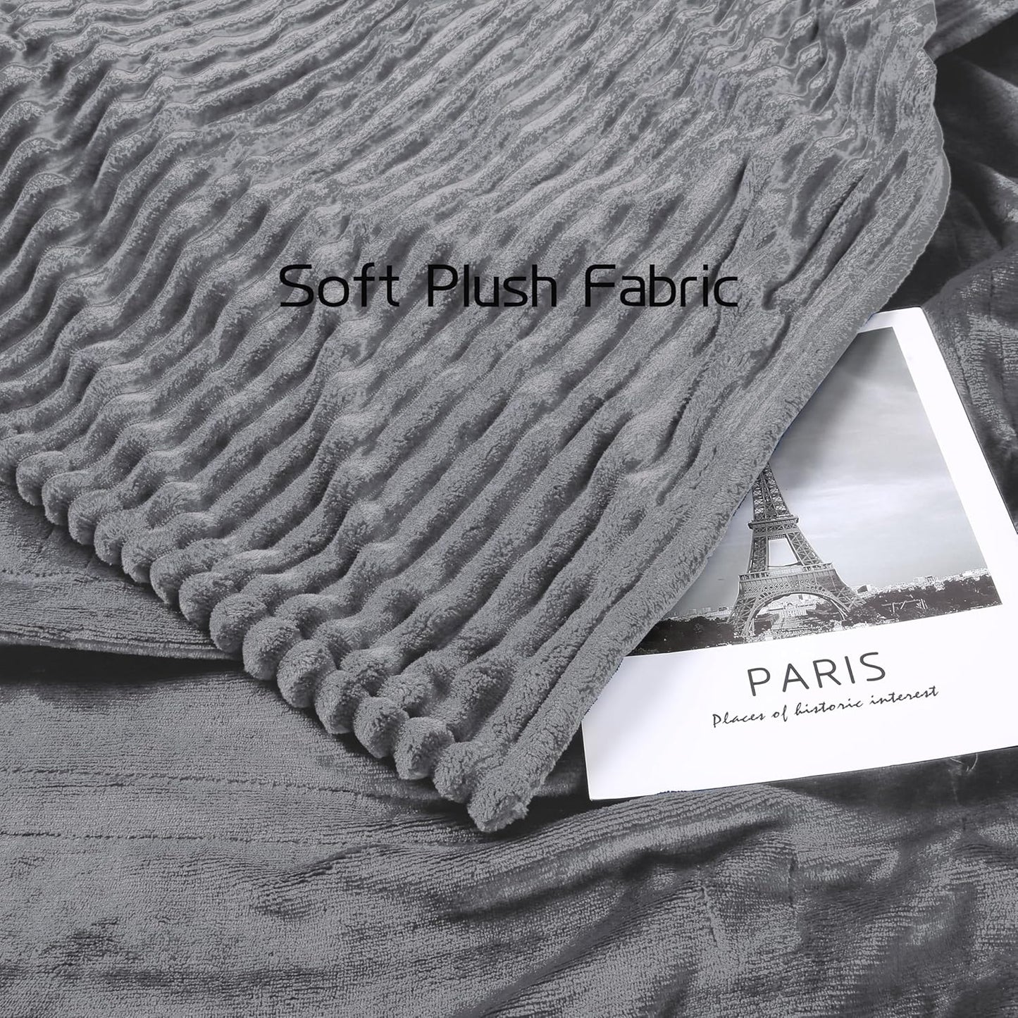 Electric Heated Blanket Full-Size 72x84 Inch - Ultra Soft Silky Flannel with Ribbed Texture, 10 Heating Levels and 12 Hours Auto-Off Feature - Grey