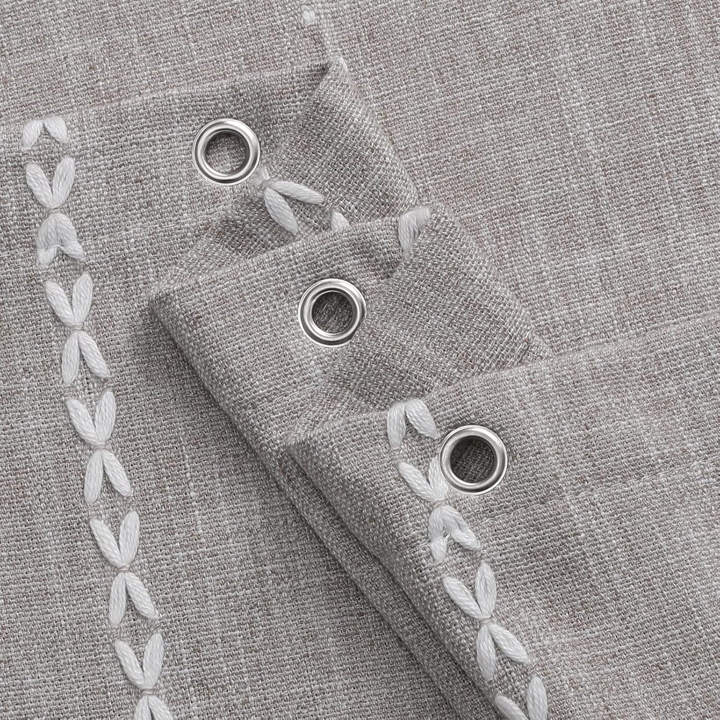 MitoVilla Grey Farmhouse Fabric Shower Curtain Set, Boho Modern Polyester Linen Shower Curtains for Vintage Rustic Bathroom Decor, Country Tassel Thick Cloth Shower Curtain, 72 x 72