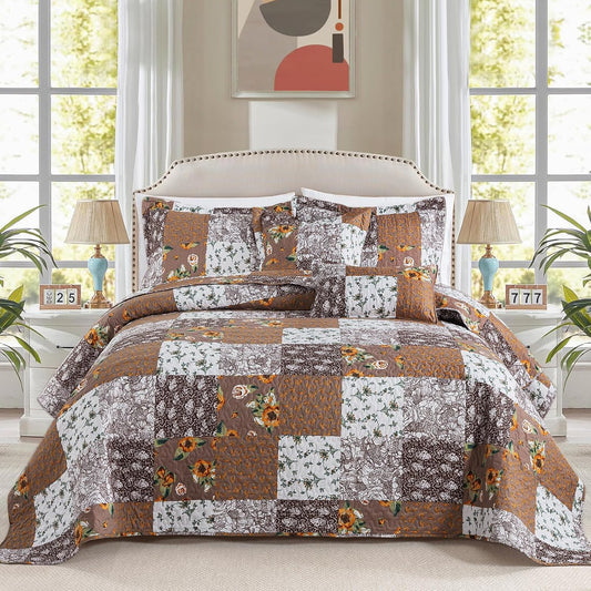 BEDIFANY Cotton Filling King Quilt Set - Reversible Farmhouse Bedspreads King Size with 2 Pillow Shams - Lightweight King Size Quilt Bedding Sets, 3 Pieces (98 x 106 inch)