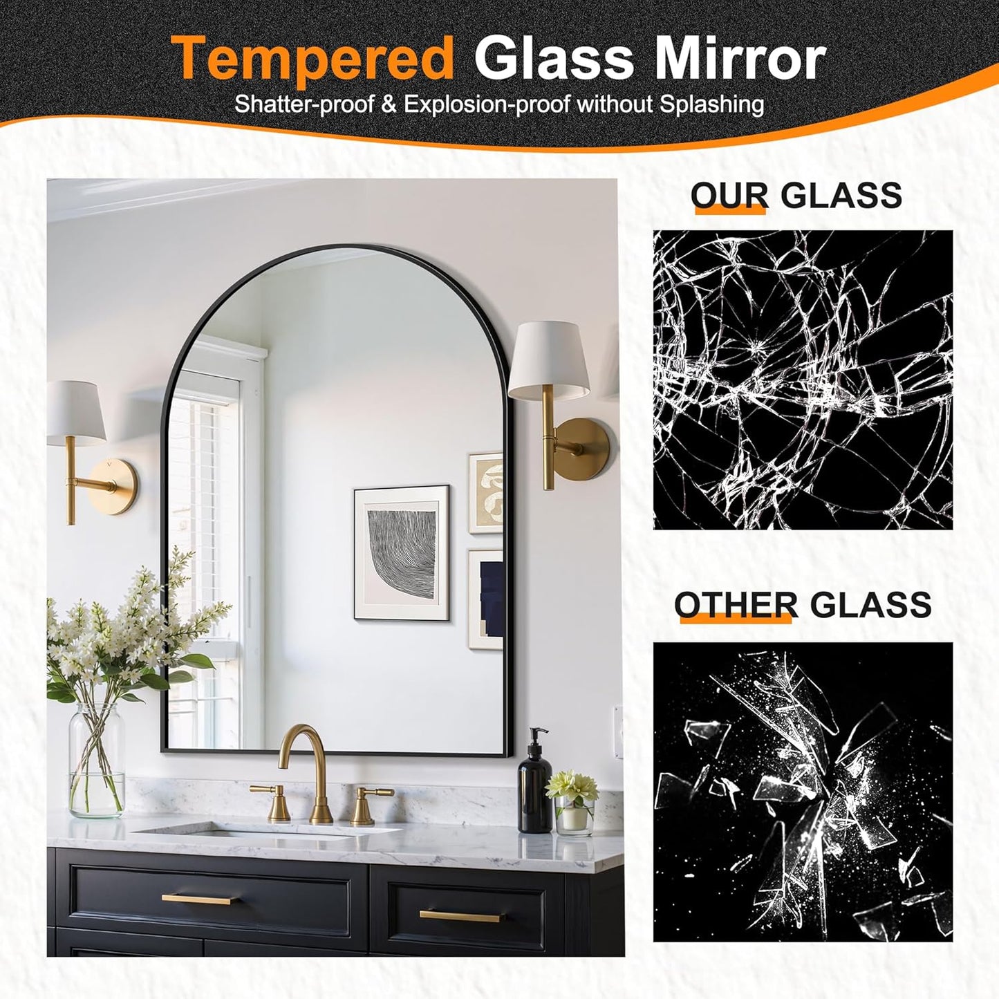 Delma Arched Bathroom Mirror, 28"x40" Wall Mounted Vanity Mirror for Bedroom, Living Room and Entryway, Gold