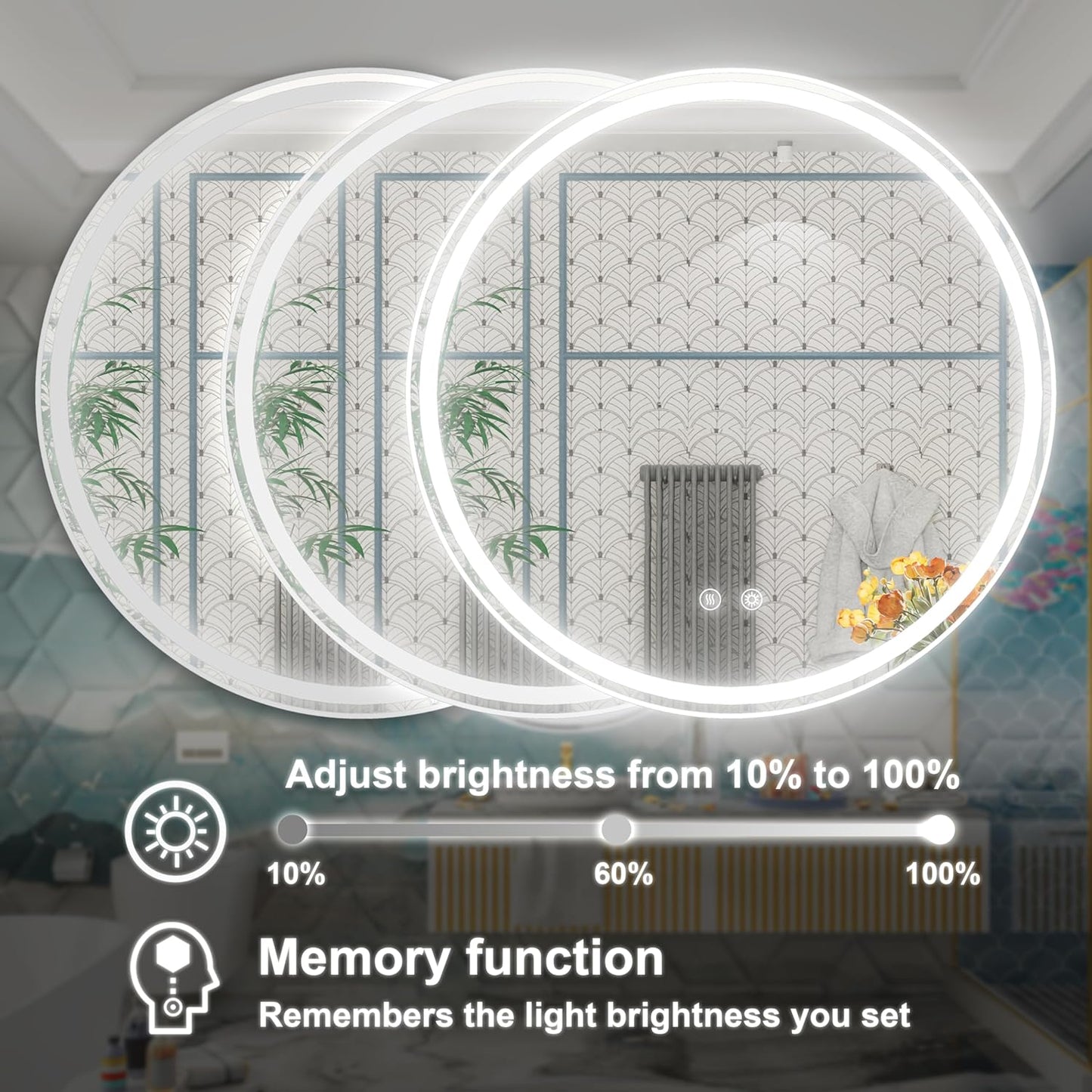 30 Inch LED Round Mirror for Bathroom, Front & Backlit Vanity Round Bathroom Mirror with Lights, Wall Mounted, Dimmable 6000K Daylight, Anti-Fog, CRI 90+