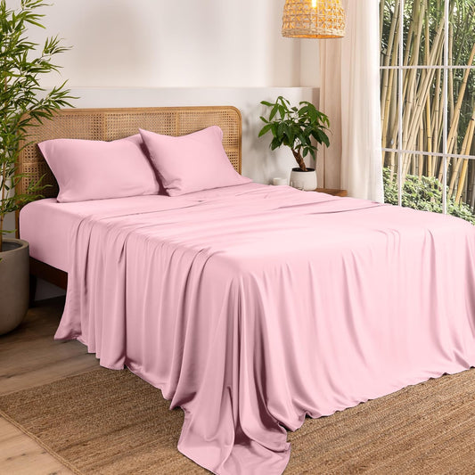 Bare Home 100% Rayon Made from Bamboo King Sheet Set - 4 Piece Bedding Set - Deep Pockets - Breathable - Easy Fit - Bedding Sheets & Pillowcases (King, Light Pink)