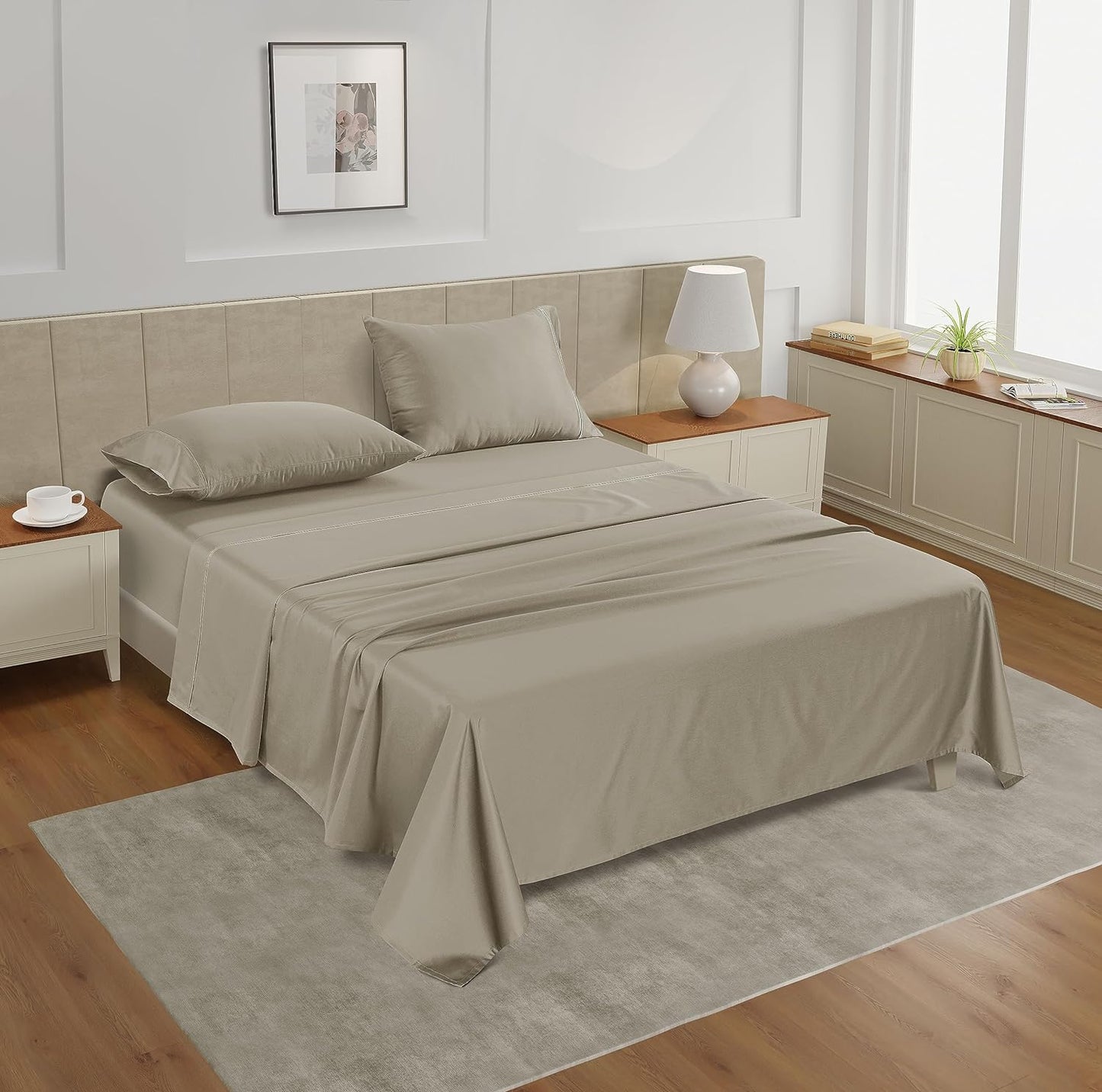 LANE LINEN California King Sheets Deep Pockets – 450 Thread Count Cotton Sheets, Soft & Breathable Sateen Weave, 15” Fully Elasticized Fitted Sheet, Luxury Hotel Bedding, Linen