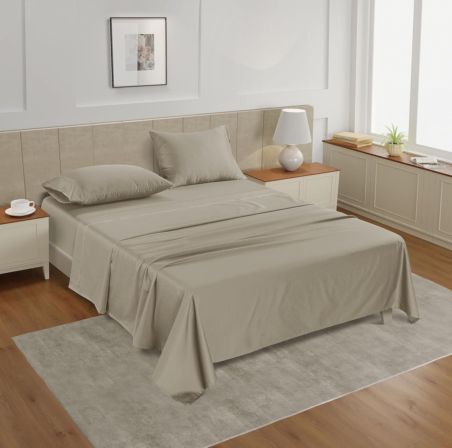 LANE LINEN 100% Cotton Bed Sheets – Twin Size Sheet Set, 450 Thread Count Soft & Naturally Cooling Sateen Weave, 15” Deep Pocket Fully Elasticized Fitted Sheet, Luxury Hotel Bedding, Linen