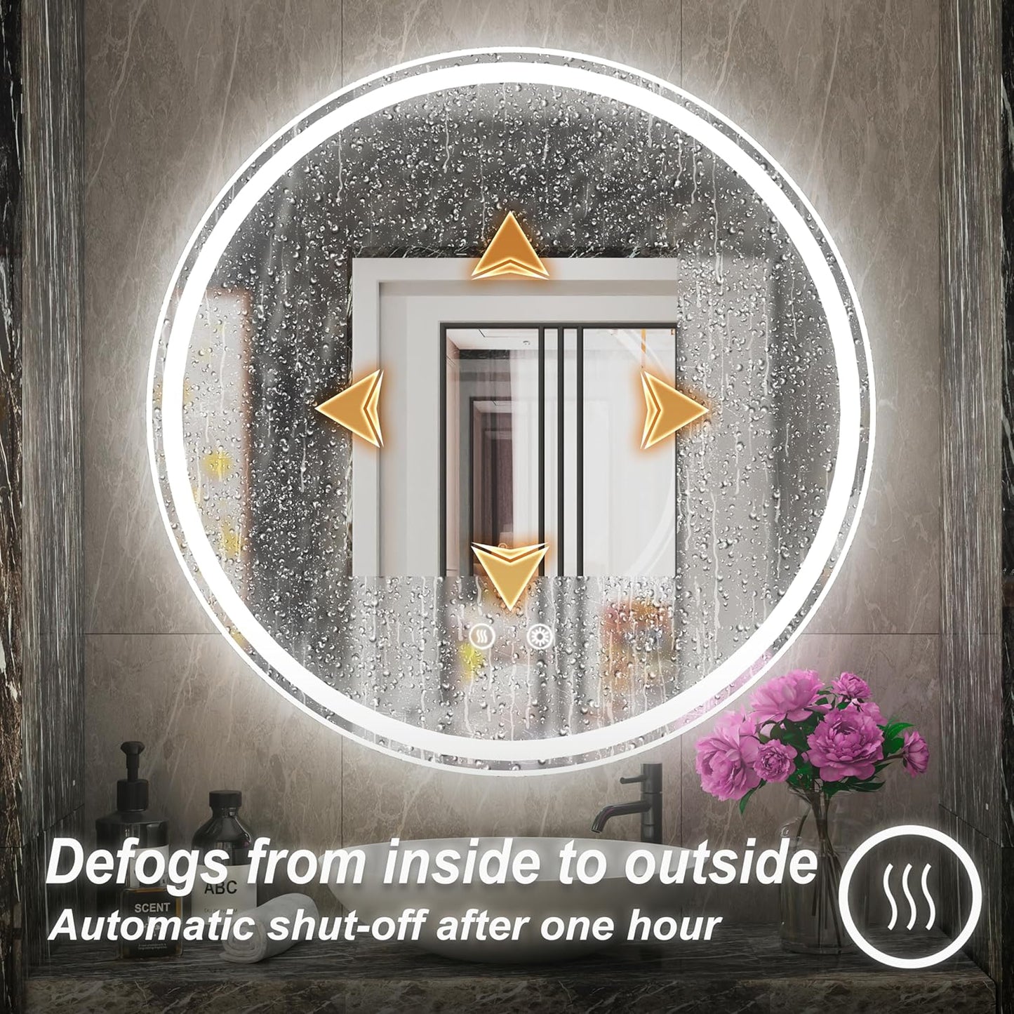 36 Inch Round LED Mirror for Bathroom, Front & Backlit Round Lighted Vanity Mirror for Wall, Adjustable Brightness, 6000K, Anti Fog, Touch, Memory