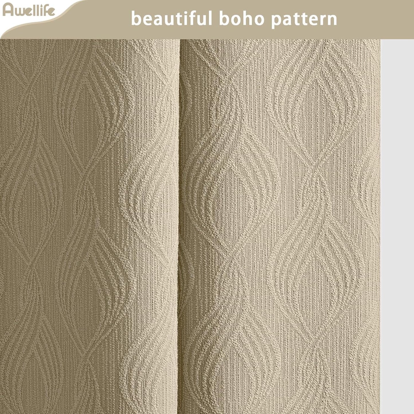 Awellife Modern Farmhouse Shower Curtains for Bathroom Fabric Beige Cotton Touch Bohemian Geometric Minimalist 72" L X 72" W
