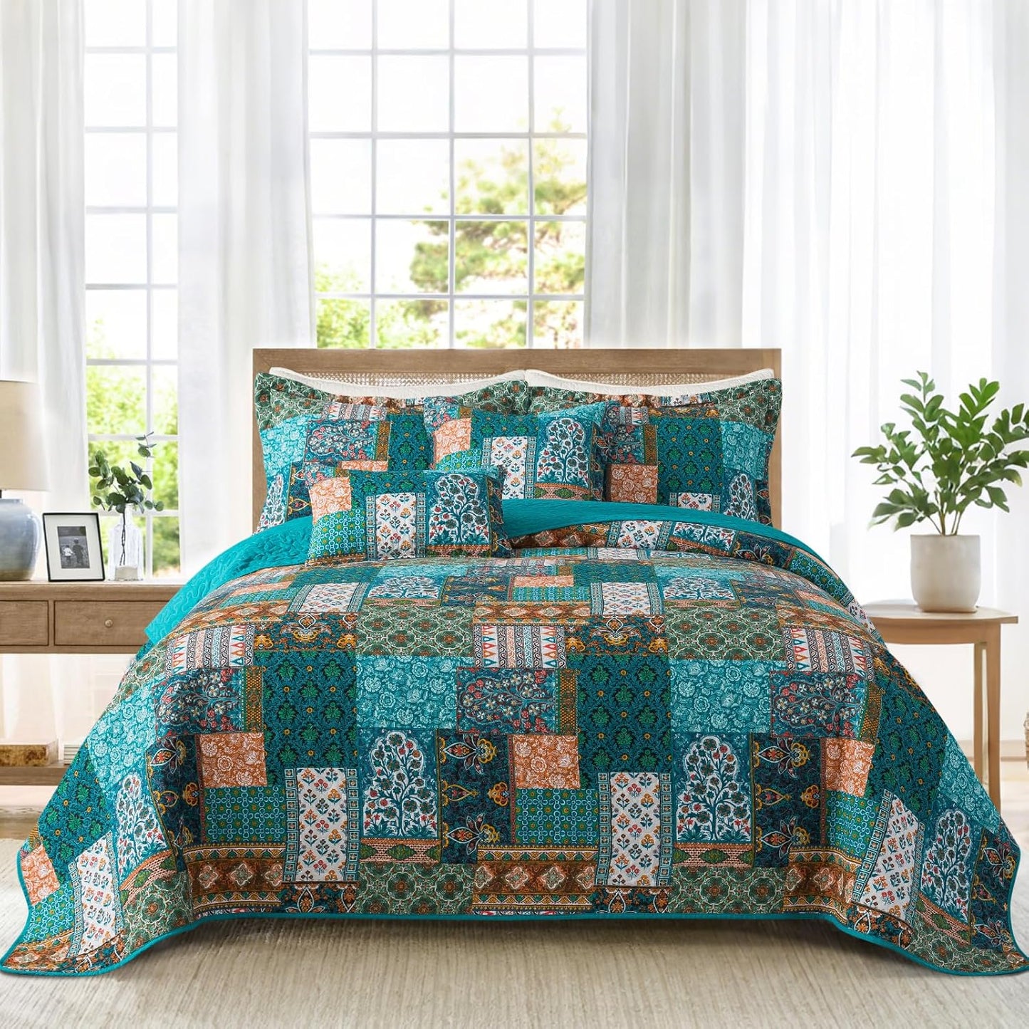 BEDIFANY Cotton King Size Quilt Set, Lightweight Bedspread King Coverlet, Soft Farmhouse Quilt Bedding Sets for Bed Decorations All Seasons (3 Pieces, Green)