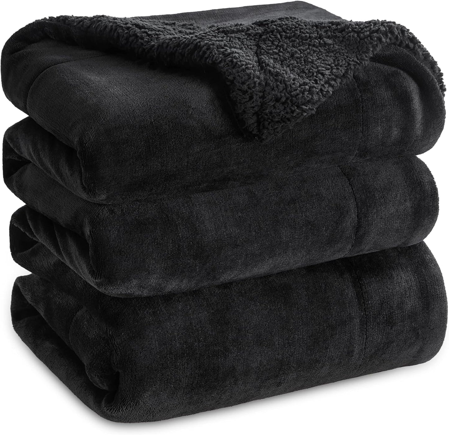 Bedsure GentleSoft Sherpa Fleece Blankets Queen Size for Bed - Thick and Warm Throw for Women and Men, Soft Fuzzy Plush Queen Blanket for Winter, Black, 90x90 Inches