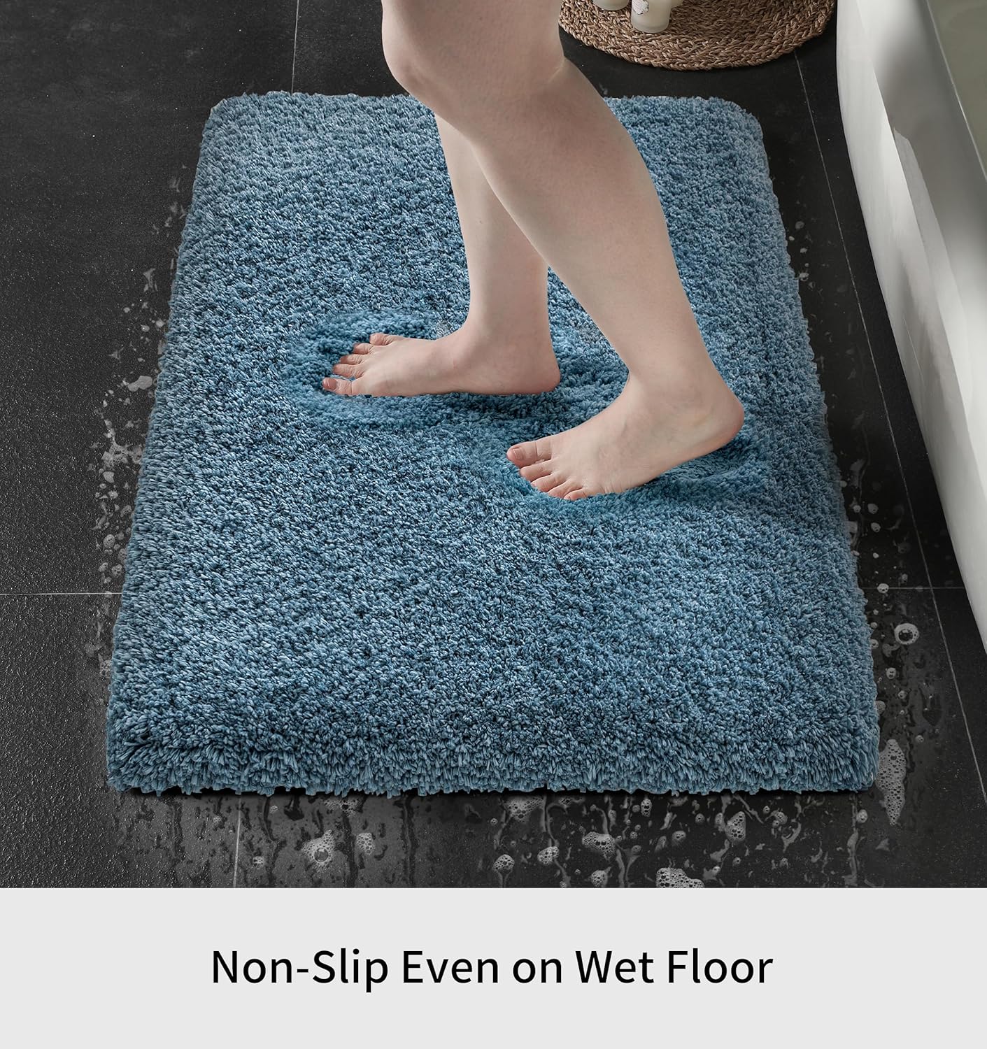 Blue Bathroom Rug 24x48 Non Slip Fluffy Bath Mat for Bathroom Floor Washable Plush Luxury Bath Rug for Tub Soft Shaggy Absorbent Shower Sink Mat