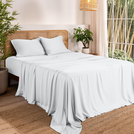 Bare Home 100% Rayon Made from Bamboo Luxury Split King Sheet Set - 5 Piece Bedding Set - Deep Pockets - Cooling Sheets - Breathable - Easy Fit - Soft Bedding Sheets & Pillowcases (Split King, White)
