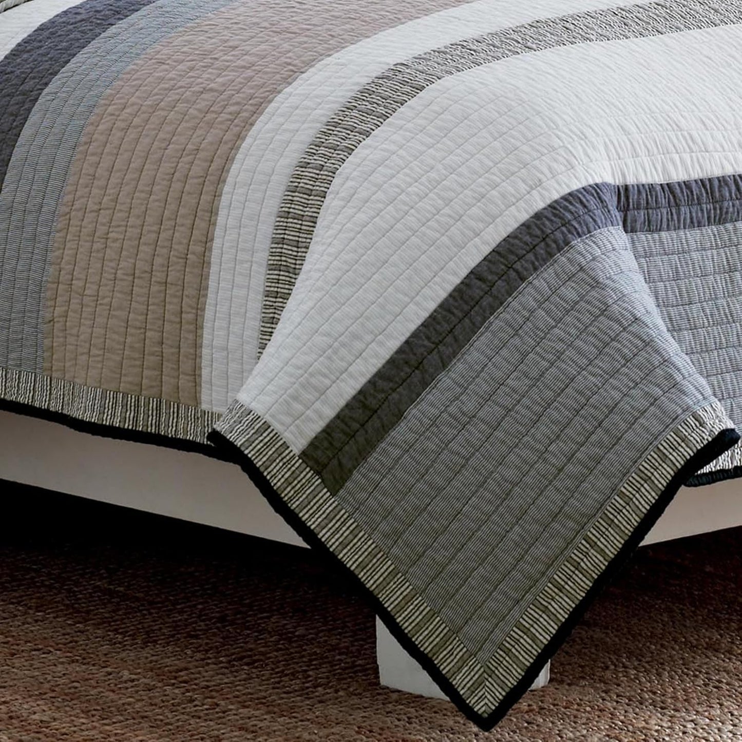 Nautica - Queen Quilt Set, Cotton Reversible Bedding with Matching Shams, Bedding Set for All Seasons (Tideway Tan/Grey, Queen)