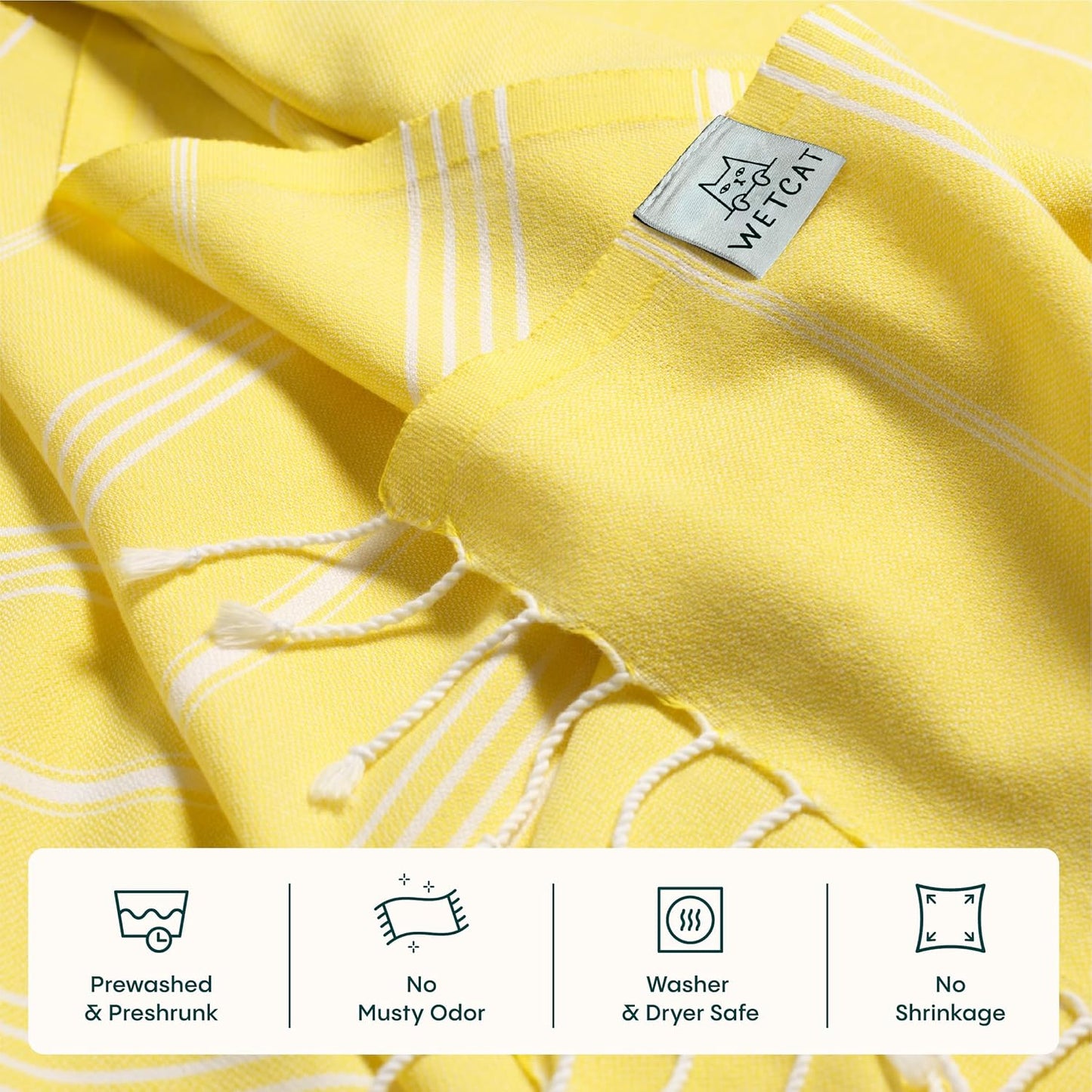 WETCAT Turkish Beach Towel Oversized 38x71 100% Cotton Sand Free Quick Dry Extra Large Light Travel Towel for Adults Beach Accessories Gifts (Yellow, Beach Towel (38" x 71"))