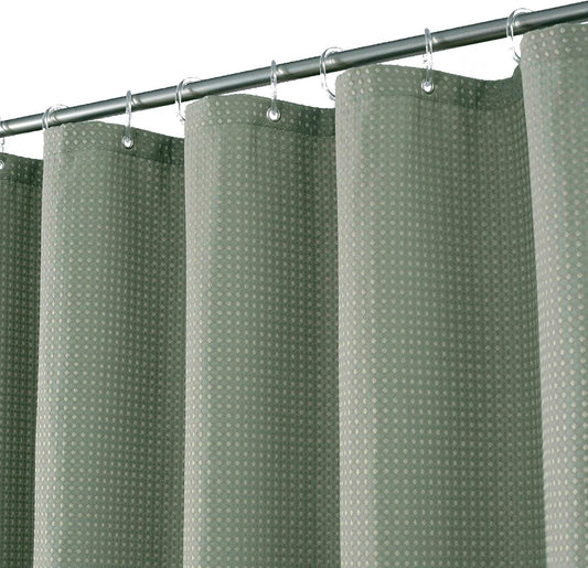 Barossa Design Extra Long Fabric Waffle Weave Shower Curtain 84 inch Height, Hotel Luxury Spa, Water Repellent, 230gsm Heavy Duty, Machine Washable, Sage Green Pique Pattern, 71x84