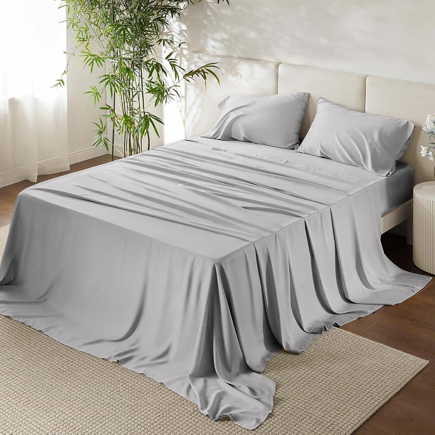 URBANHUT 100% Egyptian Cotton Sheets - 1000 Thread Count Twin Silver Grey Sheet Set (3Pc), Long Staple Cotton Sheets, All Season Sateen Weave, Luxury Hotel Twin Bedsheets,16" Deep Pocket