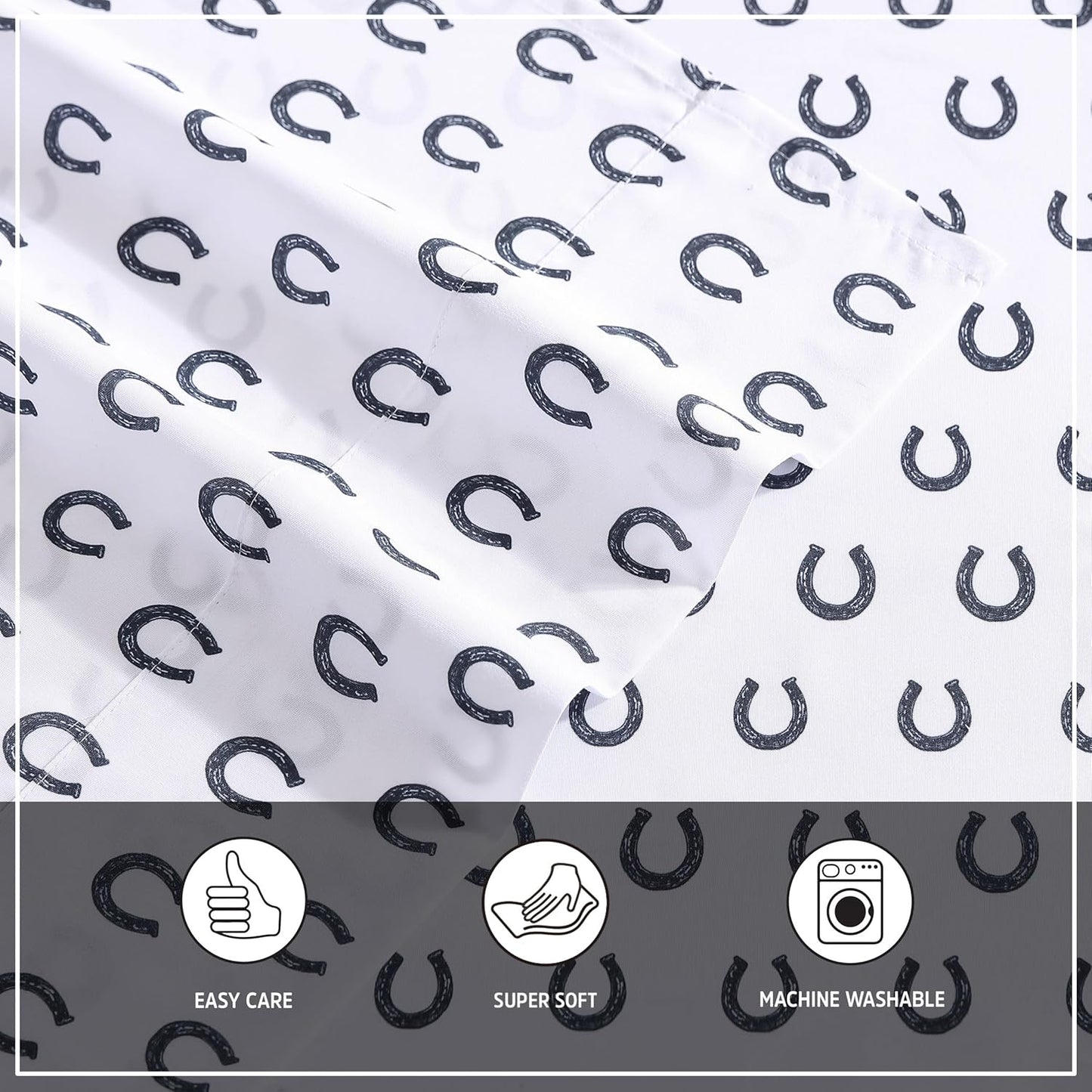 Wrangler - Twin XL Bed Sheets, Breathable & Wrinkle Resistant Bedding with Matching Pillowcase, Lightweight for Year-Round Use, Dorm Essentials (Horseshoe Dots Navy)