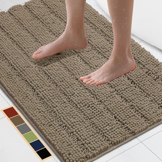 Bcoimo 36"×24" Chenille Bath Mat – Non-Slip with Backing Bath Rug Ultra-Absorbent and Machine Washable Bathroom Mat Quick-Dry Design. Ideal for Bathroom and Tub Areas