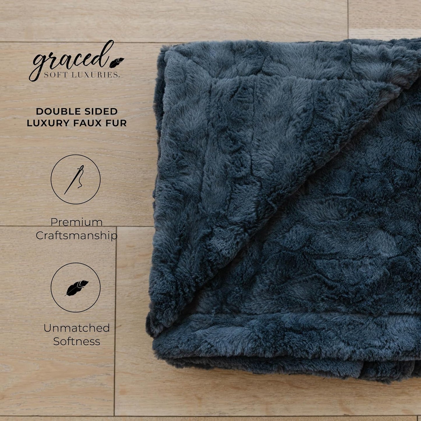 GRACED SOFT LUXURIES Charcoal Extra Large Faux Fur Throw Blanket | Ultra Soft & Fluffy 60x80 inches | Cozy, Thick Warm | Perfect for Bed, Couch, and Lounging Use for Kids & Adults