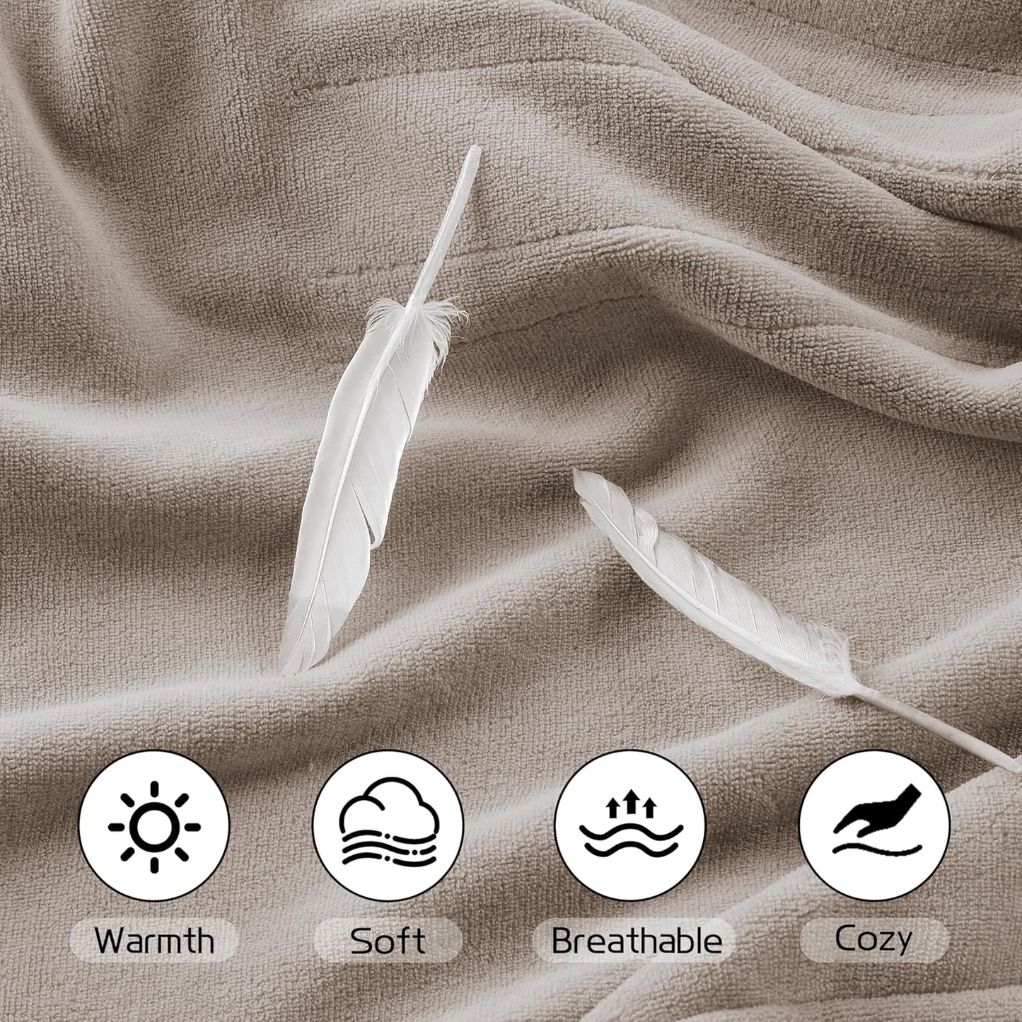 Electric Heated Blanket 84"x90" Queen Size, Soft Coral Fleece, Dual Controllers with 4 Heating Levels and 10 Hours Auto-Off, Machine Washable, Cozy Plush Fabric for Home, Light Brown