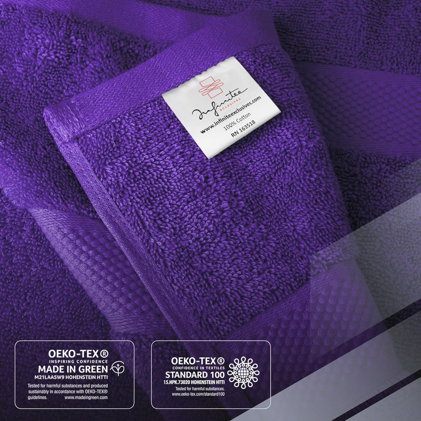 Infinitee Xclusives Luxury 100% Cotton Towel Set – 8 Piece Bathroom Towel Set (2 Bath Towels, 2 Hand Towels, 4 Washcloths) – Soft & Absorbent Towels for Bathroom (Profound Purple)