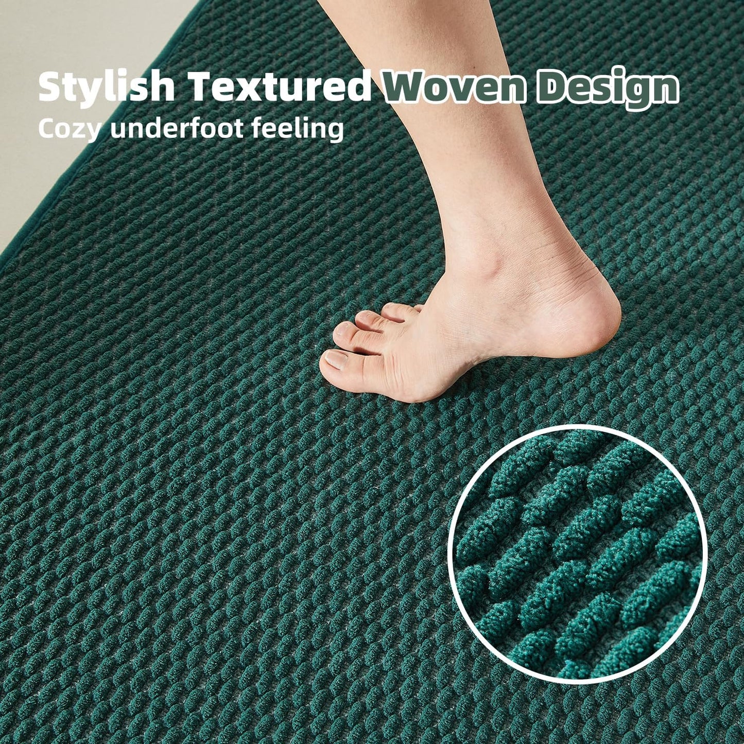 Bathroom Runner Rug, Long Bath Mat Washable Thin Quick Dry Low Pile Bathroom Runner Rugs 24 x 60 Non Slip, Dark Green 24"x60"