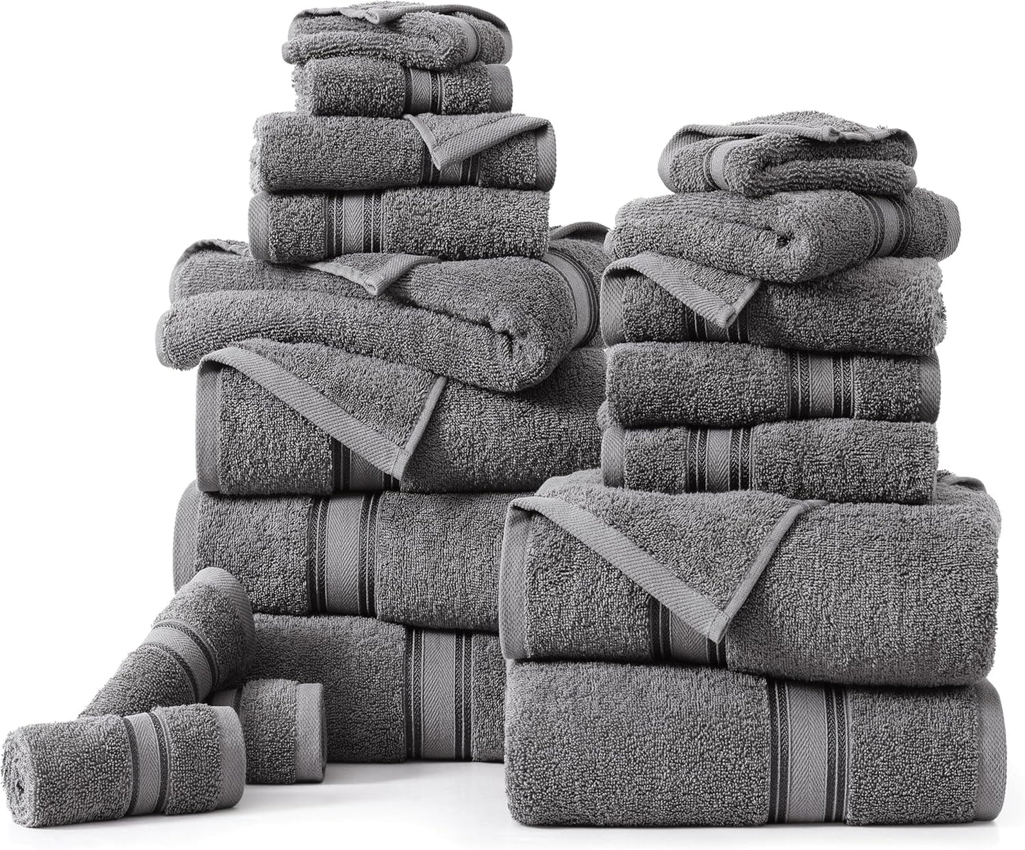 LANE LINEN 100% Mercerized Cotton Bath Towels Set of 18 – Zero Twist, 6 Bath, 6 Hand Towel & 6 Washcloths, Soft, Ideal for Spa Hotel & Home, Gentle on Body, Durable After Multiple Washes – Cool Grey