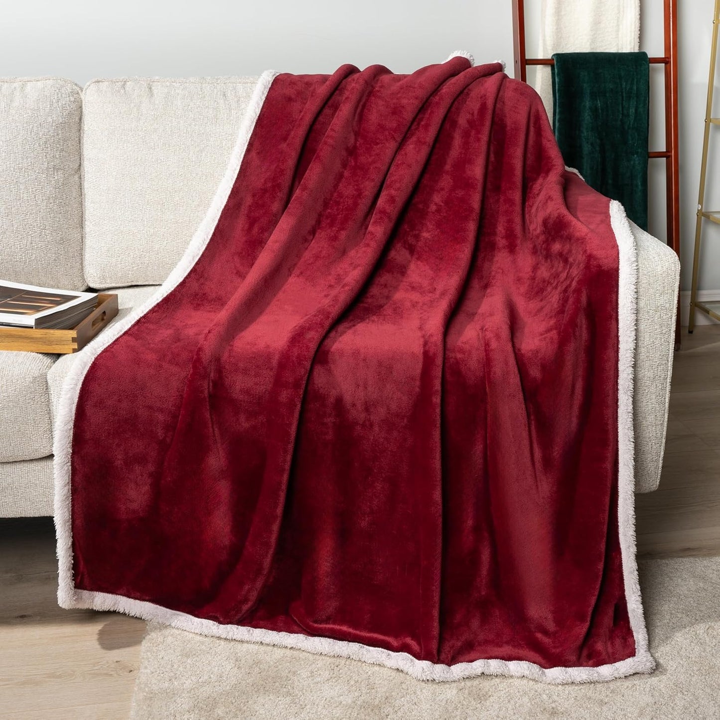 PAVILIA Sherpa Fleece Throw Blanket for Couch, Twin Size, Maroon Red, Plush Soft Fuzzy Sofa Blanket, Cozy Reversible Winter Throw for Women Men, 60x80 Inches