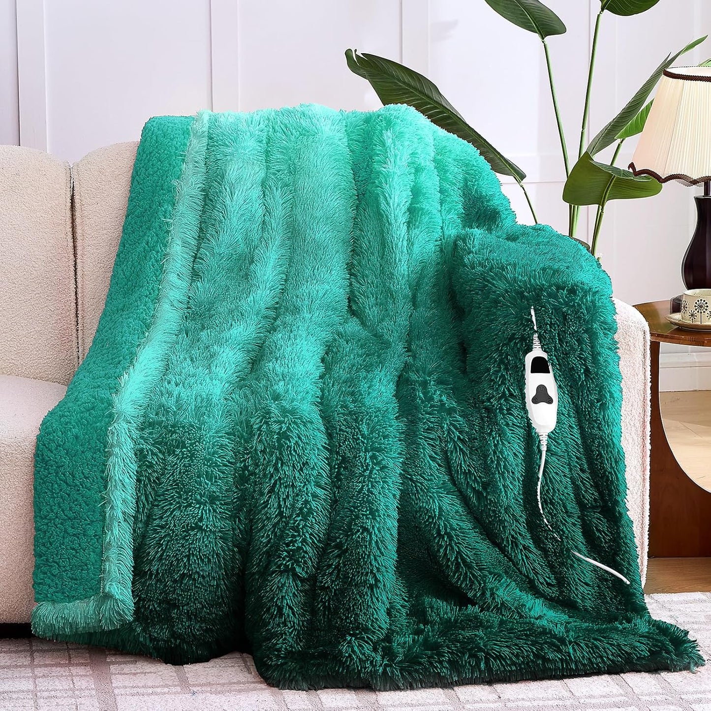 Heated Electric Blanket Twin–Faux Fur with Soft Thick Sherpa,Warm Winter Birthday Gifts for Women Grandma,10 Heat Settings,5 Time Settings with Fast Heating, 62x84, Forest Mist