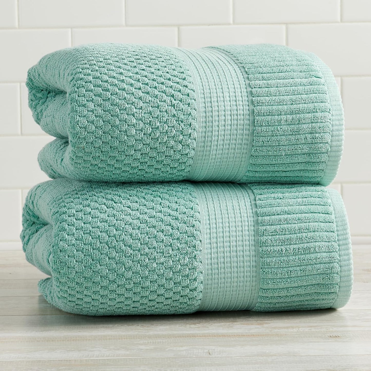 NY Loft 100% Cotton Towel Set| Super Soft & Absorbent Quick-Dry |Textured and Durable Cotton Cotton | Trinity Collection - 2 Pack Bath Sheet - Wasabi Green