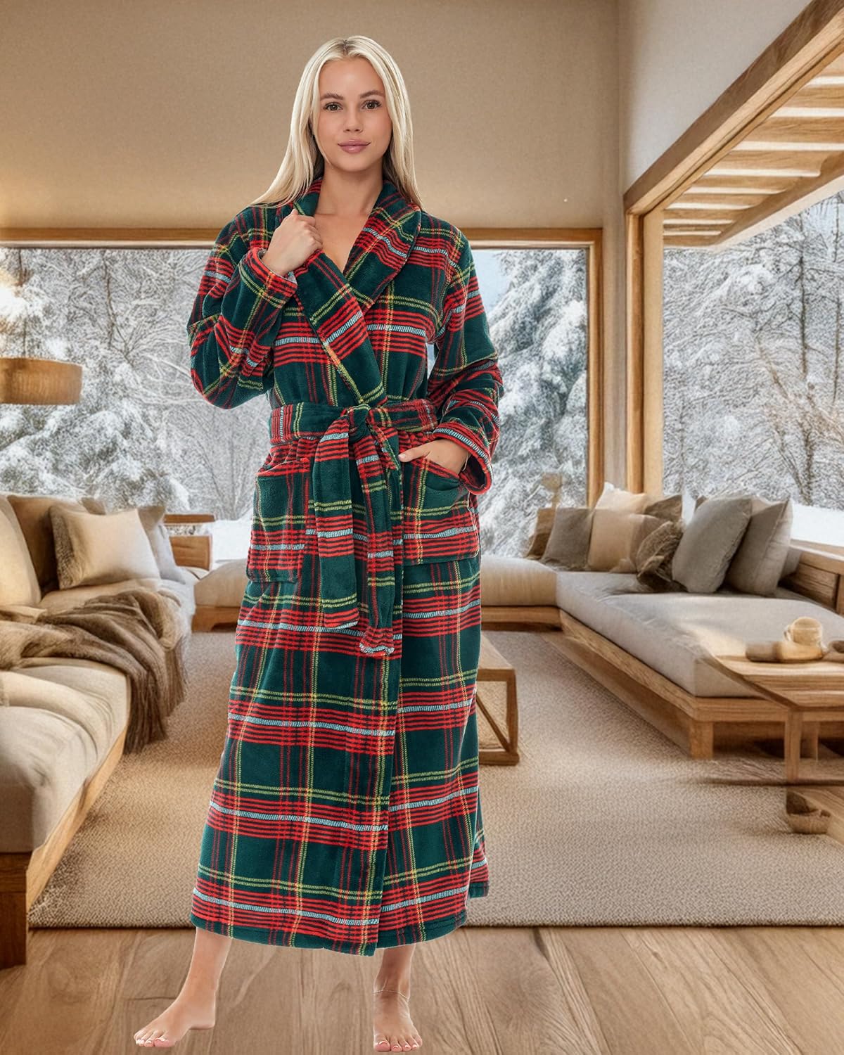 Alexander Del Rossa Plush Robe for Women, Long Fleece Winter Bath Robe, Plus Size