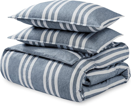 Bare Home Bedding Duvet Cover Full Size - Premium 1800 Super Soft Collection - Lightweight, Cooling Duvet Cover - Soft Breathable (Full, Stripe - Heathered Midnight Blue)