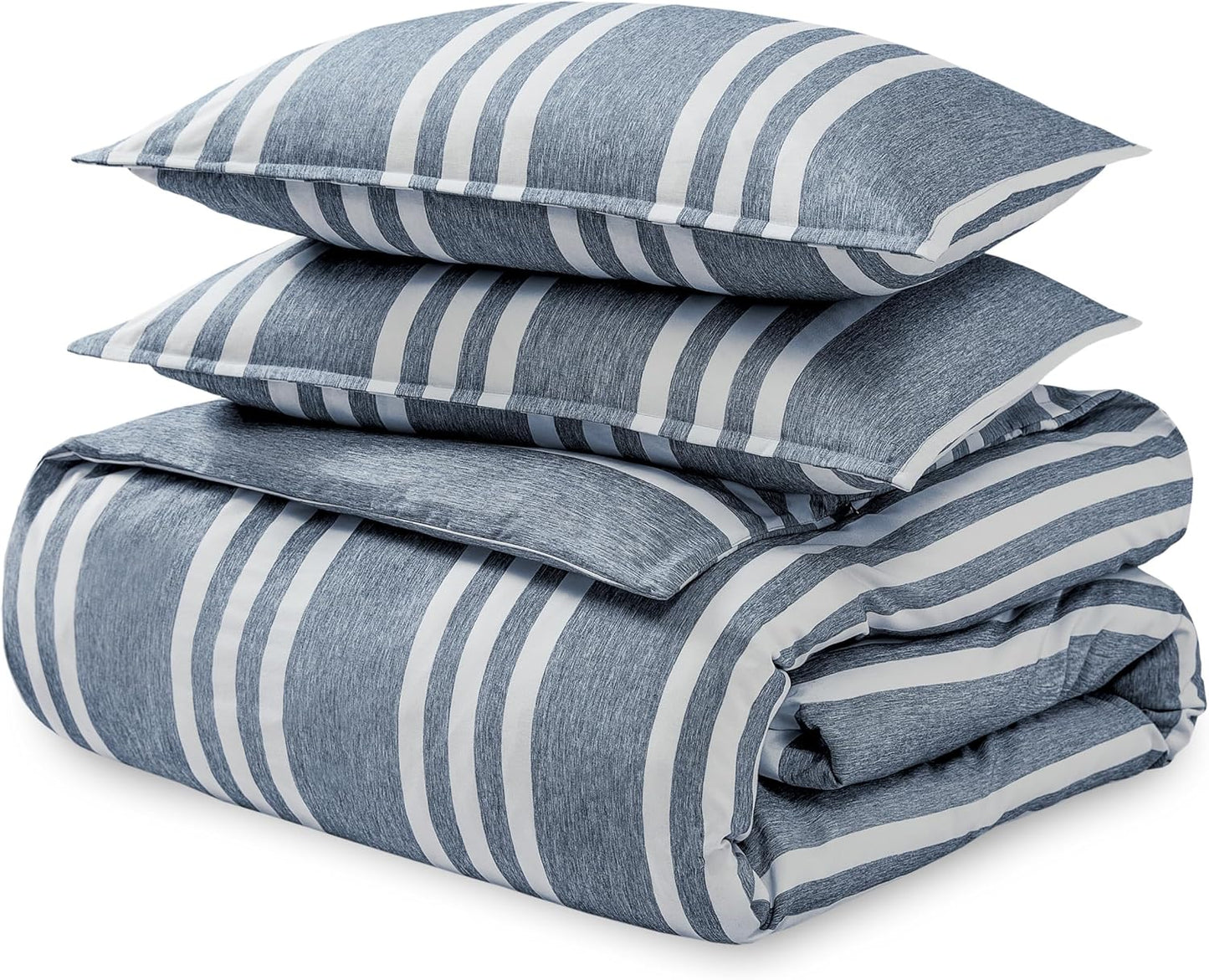 Bare Home Bedding Duvet Cover Queen Size - Premium 1800 Super Soft Collection - Lightweight, Cooling, Soft Breathable Duvet Cover (Queen, Stripe - Heathered Midnight Blue)