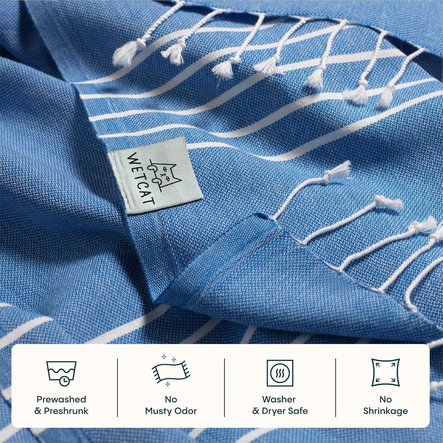 WETCAT Turkish Beach Towel Oversized (38"x71") 100% Turkish Cotton, Made in Turkey - Sand Free, Extra Large, Ultra Soft, Quick Drying, Compact & Lightweight for Travel - Royal Blue