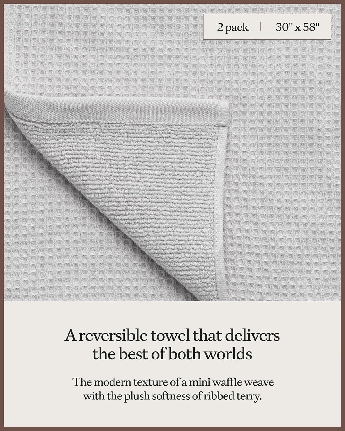 Cozy Earth Waffle Bath Towels - 60% Cotton 40% Viscose from Bamboo Bath Towels 30 x 58 Inches - Soft & Absorbent Terry, Reversible Mini Textured Waffle & Weave Pattern - 2 Pack