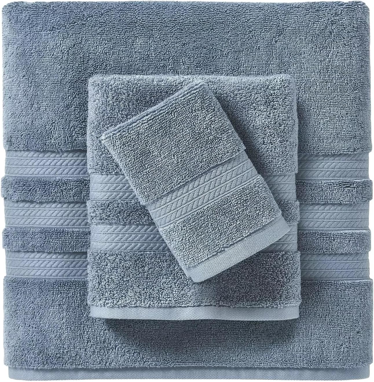 Member Mark 100% Cotton Hotel Premier Collection Luxury Bath Towel Bundle (Assorted Colors) (Blue Crest, 3-Piece Set)