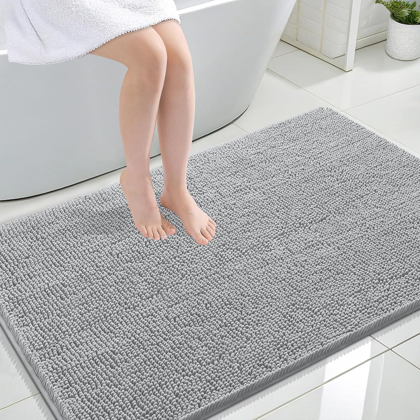 OLANLY Bathroom Rugs 44x32, Extra Soft Absorbent Chenille Bath Rugs, Rubber Backing Quick Dry, Machine Washable Bath Mats for Bathroom Floor, Tub and Shower, Home Decor Accessories, Light Grey